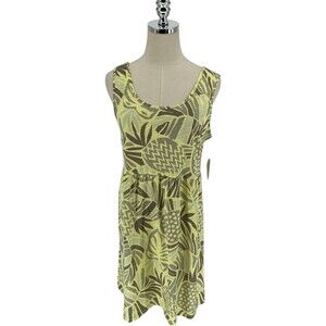 Sun Moda Dress Womens Size Medium Yellow Olive Green Pineapple Tropical Knit NWT